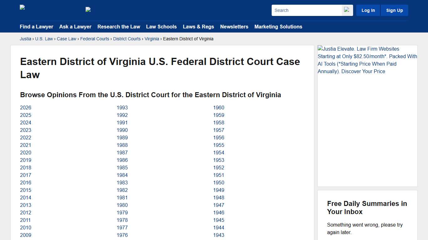 Eastern District of Virginia U.S. Federal District Court Case Law, Court Opinions & Decisions :: Justia